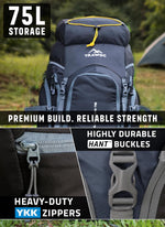 Valor Max 75 L Backpack with Ergonomic Shoulder Straps & Shoe Compartment - Grey - Grey