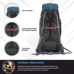 Valor Max 75 L Backpack with Ergonomic Shoulder Straps & Shoe Compartment-English Blue