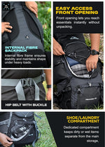 Peakpro 75 L Backpack featuring Laptop Compartment & with Shoe Compartment - Black