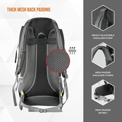INVICTUS 60L Travel Backpack Hiking  Bag for Men & Women with Rain Cover-Grey
