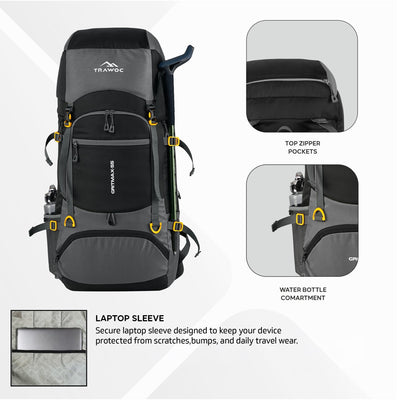 GRITMAX 55 L Front & Top Open Backpack for Hiking Trekking Bag for Men & Women with Rain Cover - Grey