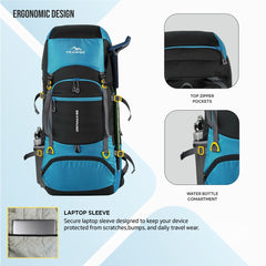 GRITMAX 55 L  Front & Top Open Backpack for Hiking Trekking  Bag for Men & Women with Rain Cover-Skyblue