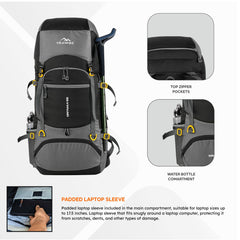 GRITMAX 55 L  Front & Top Open Backpack for Hiking Trekking  Bag for Men & Women with Rain Cover-Grey