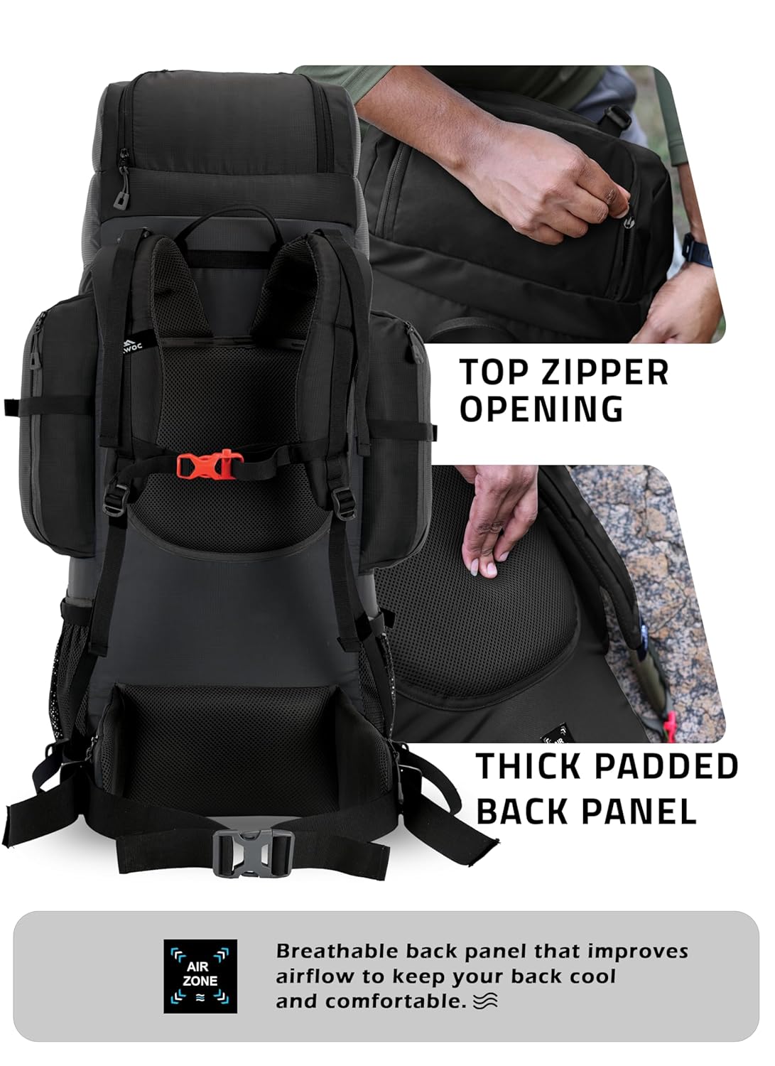 EXPEDITION 80L Rucksack with shoe compartment & Rain Cover - Black