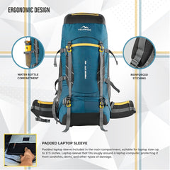 TREKELITE 60L  Backpack Hiking Trekking  Rucksack  with Water Proof Rain Cover - EnglishBlue