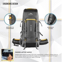 TREKELITE 60L  Backpack Hiking Trekking  Rucksack  with Water Proof Rain Cover - Black