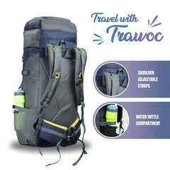 Airwave 60L Travel Backpack with Laptop Compartment & Ergonomic Shoulder Straps - Grey