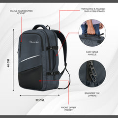 TPB02 - 25L Laptop Backpack with USB Charging Port for Men & Women-Grey