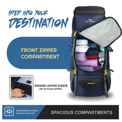 Airwave 60L Travel Backpack with Laptop Compartment & Ergonomic Shoulder Straps - Black