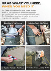 STEALTH 40L Backpack for Men and Women,with Rain Cover & Shoe Compartment - Hunter Green