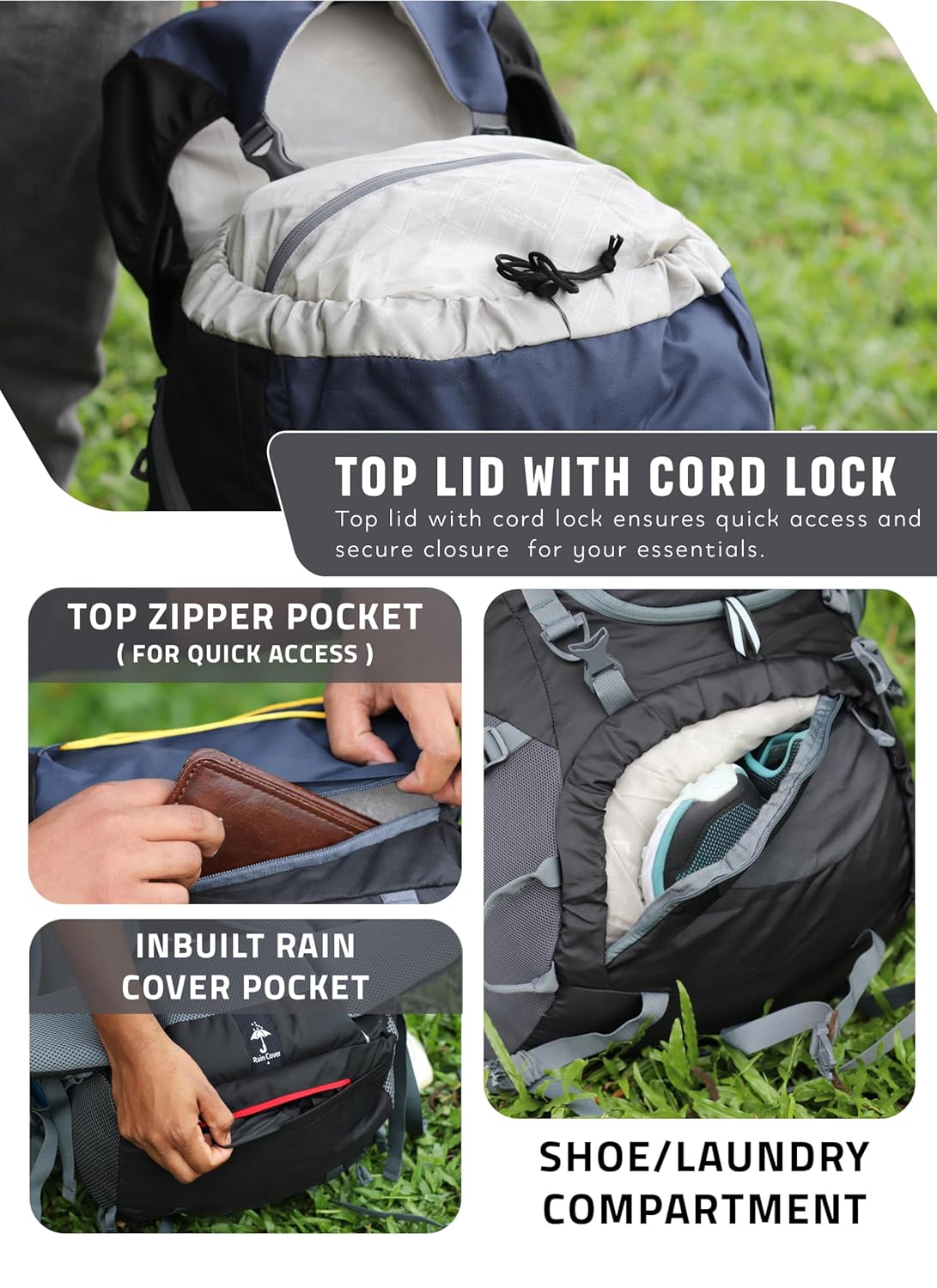 Valor Max 75 L Backpack with Ergonomic Shoulder Straps & Shoe Compartment - Grey - Grey
