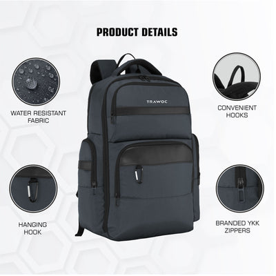TPB03 - 30L  office & Travel Bag with 16-Inch Laptop Compartment, Suitcase-Style Opening, USB Charging - Grey