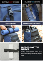 Wayfarer 80L Travel Backpack with Water-Resistant Fabric & Laptop Compartment - Navy Blue