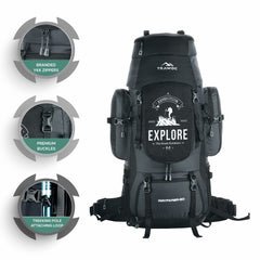 Wayfarer 80L Travel Backpack with Water-Resistant Fabric & Laptop Compartment – Grey