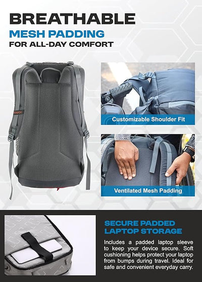 STEALTH 40L Backpack for Men and Women,with Rain Cover & Shoe Compartment - Grey