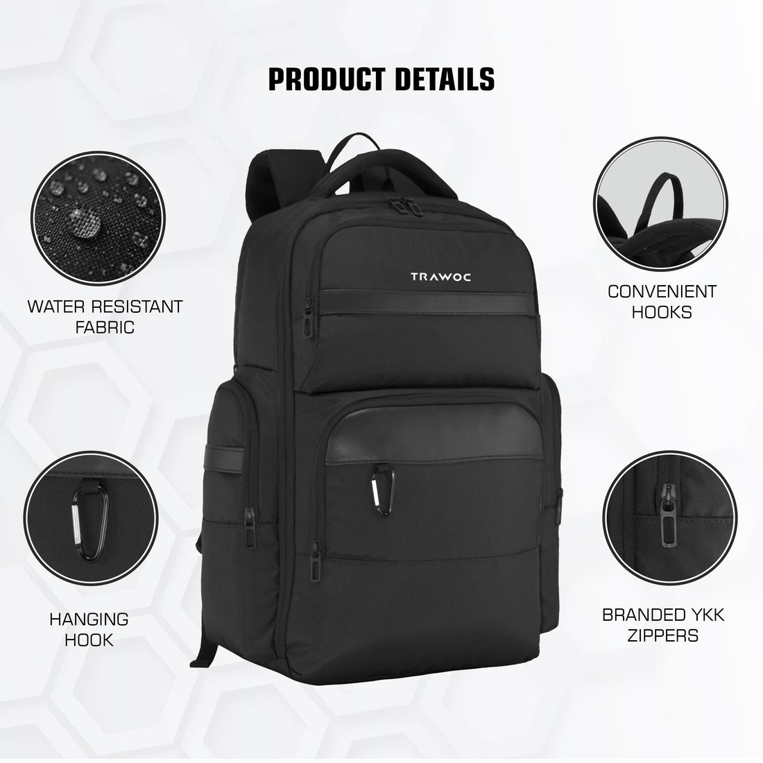 TPB03 - 30L office & Travel Bag with 16-Inch Laptop Compartment, Suitcase-Style Opening, USB Charging - Black