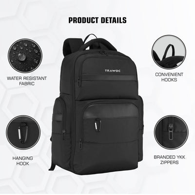 TPB03 - 30L office & Travel Bag with 16-Inch Laptop Compartment, Suitcase-Style Opening, USB Charging - Black