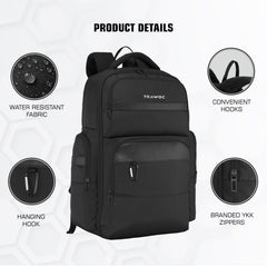 TPB03 - 30L  office & Travel Bag with 16-Inch Laptop Compartment, Suitcase-Style Opening, USB Charging - Black