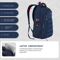 TPB05 - 35L  Office & Travel Bag with 16-Inch Padded Laptop Compartment, USB Charging Port - Navyblue