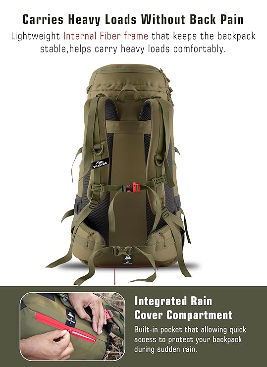 FUSION X 50 L internal frame Bag with Rain Cover and Shoe Compartment - Olive Green