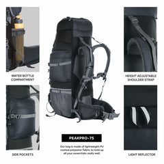 Peakpro 75 L Backpack featuring with Laptop Compartment & with Shoe Compartment – Grey