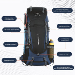 Venture Pro 65 L Travel Backpack with Rain Cover & with Laptop Compartment - Navy blue