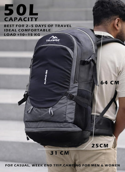 ALPHA 50 L  Water Resistant Daypack Bag for Cycling, trekking - Grey