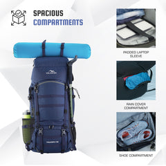 Triumph X 75 L Travel Backpack for Men & Women with Spacious Main Section & Shoe Compartment NavyBlue