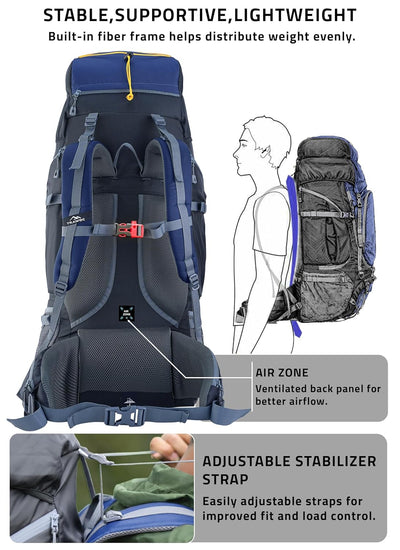 Valor Max 75 L Backpack with Ergonomic Shoulder Straps & Shoe Compartment - NavyBlue