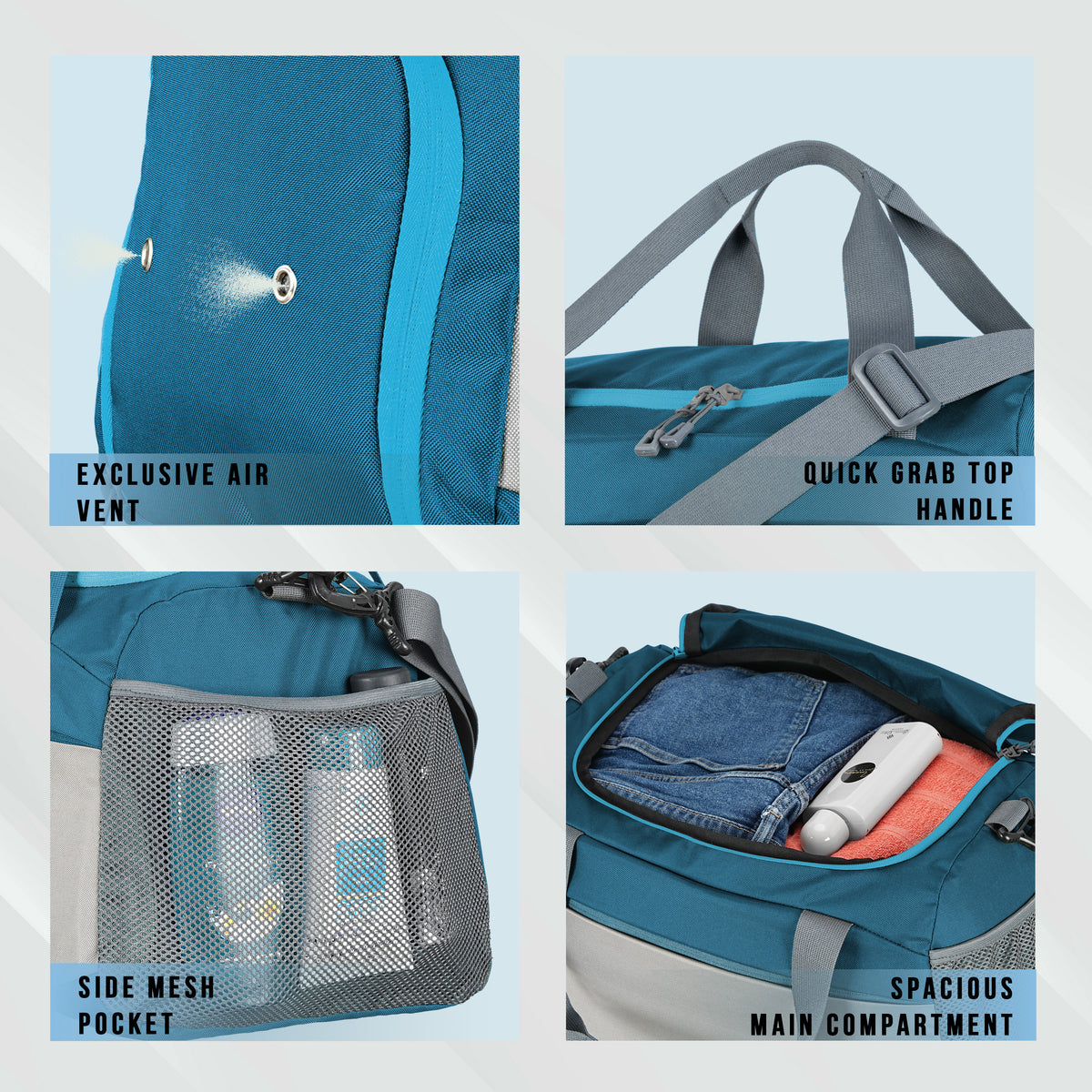 TMPB01 - 40L Duffle Bag, Travel Weekender Bag for men & women with Shoe Compartment, Water-Resistant - English Blue