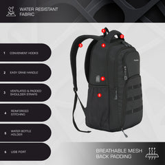 TPB05 - 35L  Office & Travel Bag with 16-Inch Padded Laptop Compartment, USB Charging Port - Black