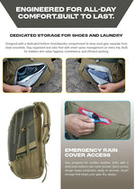 FALCON 40 l Travel Laptop Backpack for Men and Women with Rain Cover - Olive Green