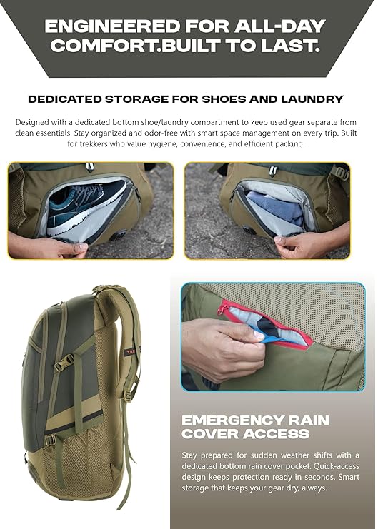 FALCON 40 l Travel Laptop Backpack for Men and Women with Rain Cover - Olive Green