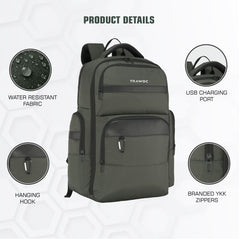 TPB03 - 30L  office & Travel Bag with 16-Inch Laptop Compartment, Suitcase-Style Opening, USB Charging - Uniformgreen
