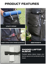 Peakpro 75 L Backpack featuring Laptop Compartment & with Shoe Compartment - Black