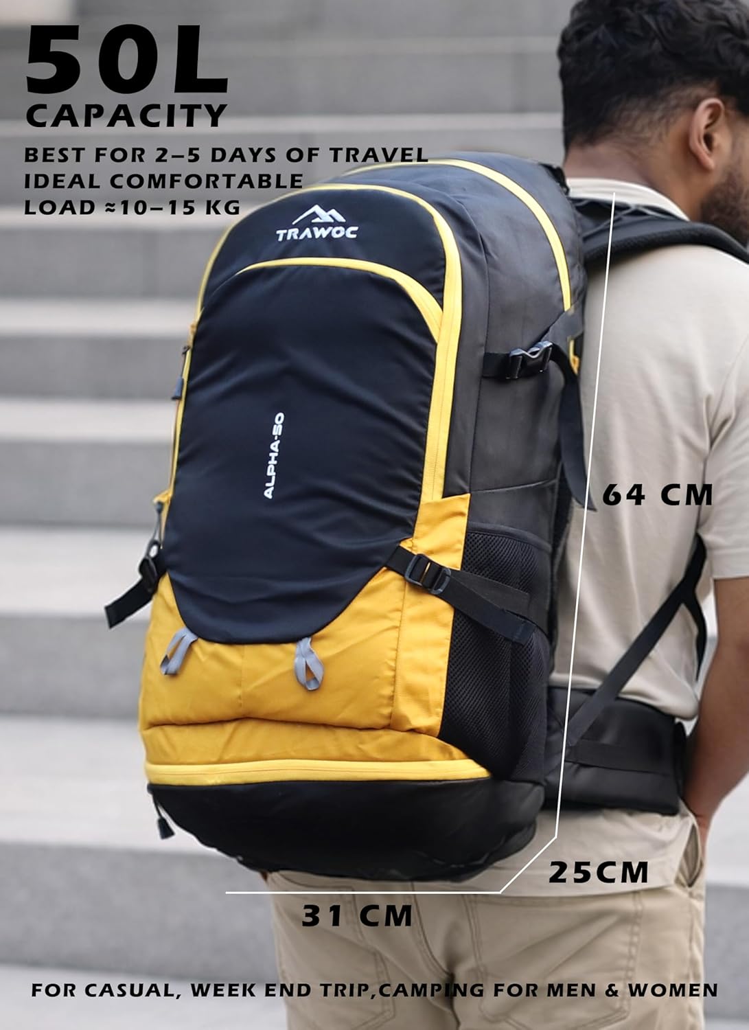 ALPHA 50 L Water Resistant Daypack Bag for Cycling, trekking - Yellow