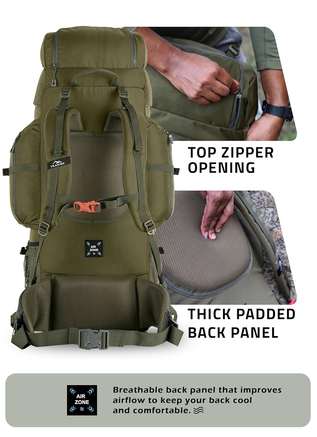 EXPEDITION 80L Rucksack with shoe compartment & Rain Cover - Olive Green