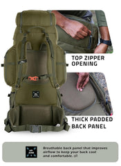 EXPEDITION 80L Rucksack with shoe compartment & Rain Cover - Olive Green