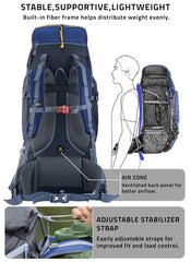 Valor Max 75 L Backpack with Ergonomic Shoulder Straps & Shoe Compartment - Navy Blue