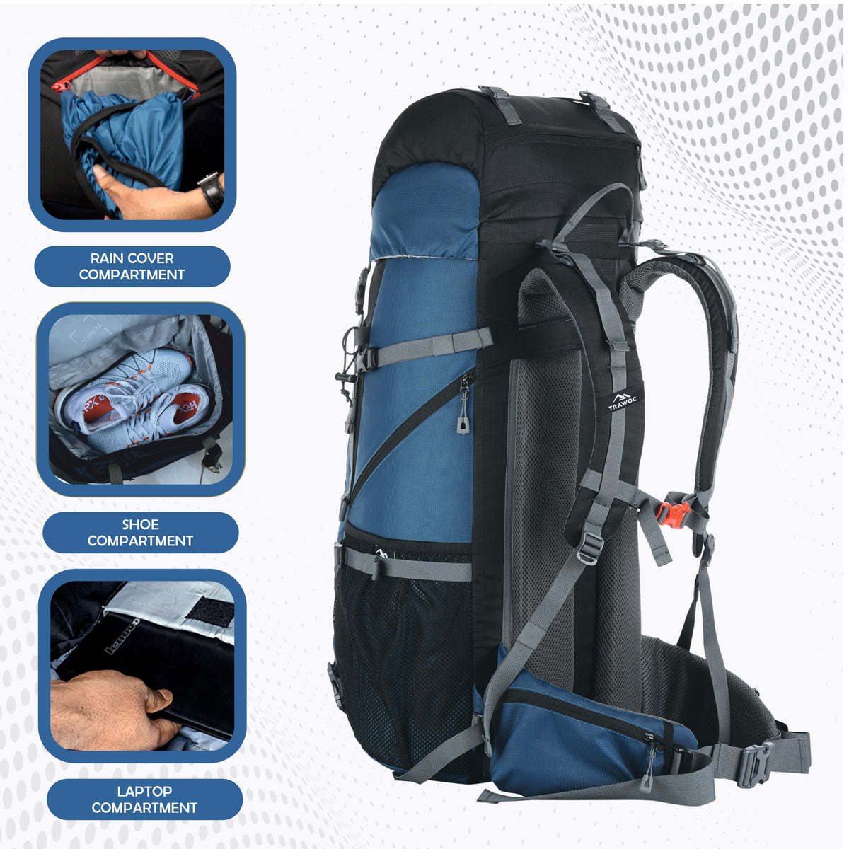 Venture Pro 65 L Travel Backpack with Rain Cover & with Laptop Compartment - English Blue