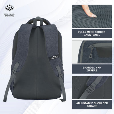 TPB04 - 30L Laptop Backpack   16-Inch Compartment, USB Charging Port -Ash blue