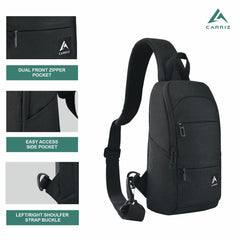 CARRIZ Versatile Sling Bag | Crossbody Travel & Hiking Daypack for Men & Women | Water Resistant | 2-Year Warranty (CRB01) - Black