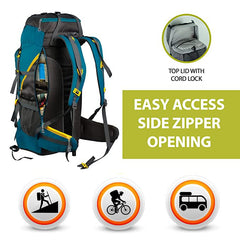 Trailblaze 75 L Trekking Bag with Rain Cover & Durable Zippers-EnglishBlue (Clearance Sale)