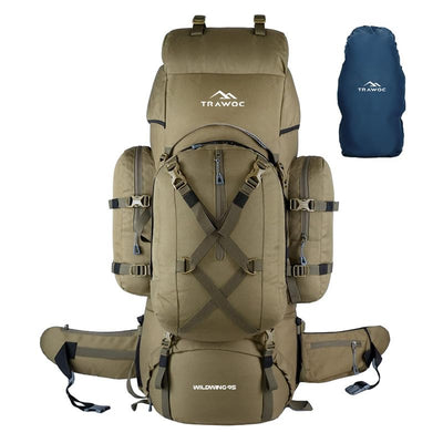 Wildwing 95L (80+15) Bag for Hiking & Travel with Shoe Compartment & Water-Resistant-Olivegreen (Refurbished)