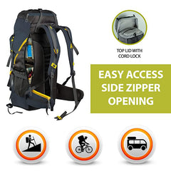 Trailblaze 75 L Trekking Bag with Rain Cover & Durable Zippers - NavyBlue (Clearance Sale)