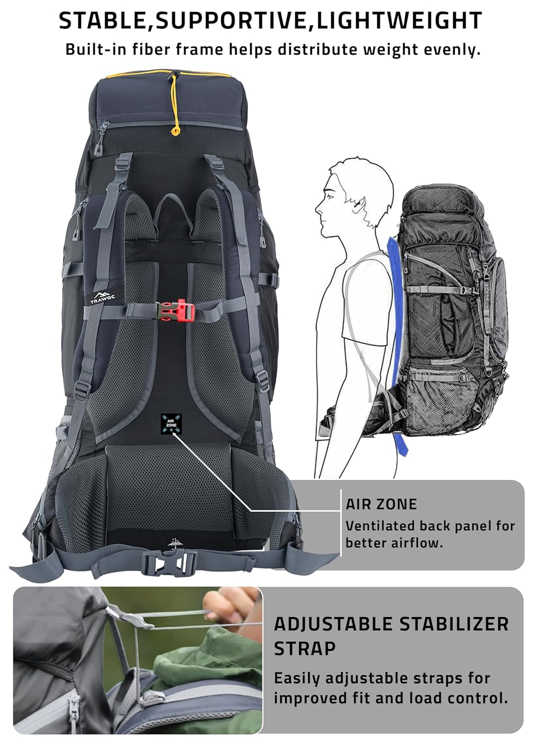 Valor Max 75 L Backpack with Ergonomic Shoulder Straps & Shoe compartment – TRAWOC