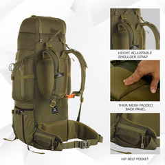 EXPEDITION 80L Rucksack with shoe compartment &  Rain Cover - Olivegreen