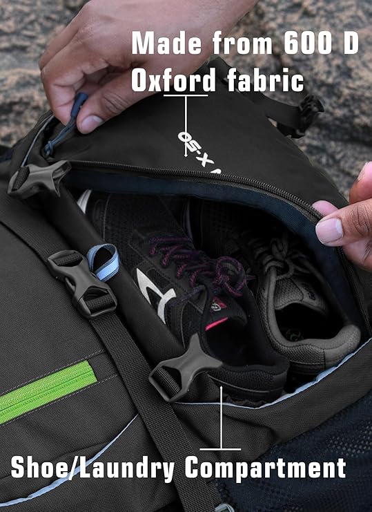 FUSION X 50 L internal frame Bag with Rain Cover and Shoe Compartment - Black