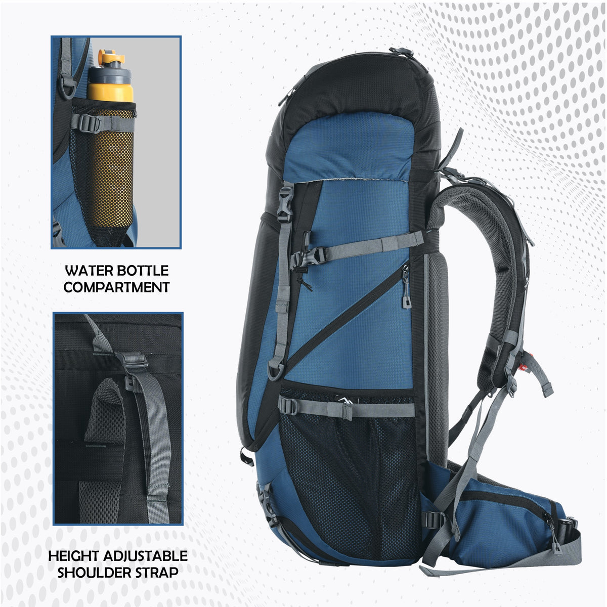 Venture Pro 65 L Travel Backpack with Rain Cover & with Laptop Compartment - English Blue