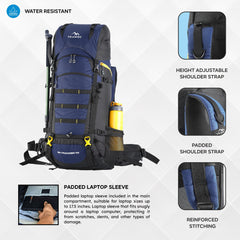 Skyranger 70 L Rucksack for Hiking & Travel with Ergonomic Shoulder Straps & Internal metal frame - NavyBlue